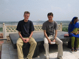 De troon in Agra Fort, met uitzicht op Taj Mahal, Agra